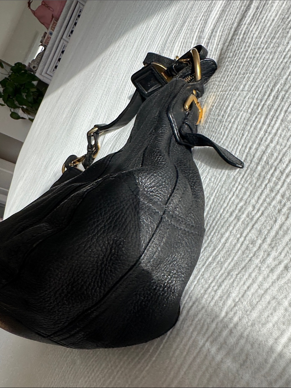 Prada Vitello Daino Leather Hobo Bag – Black Pebbled Leather, Authentic - Picture 6 of 12